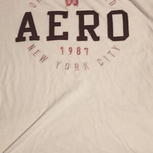 Aeropostale White Short Sleeve Tee with Black Logo and Pink Accent